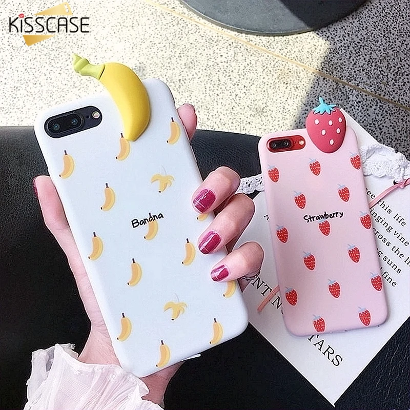 

KISSCASE Cute 3D Fruit Case For iPhone 6 6S plus 7 8 Banana Strawberry Case For iPhone 6 7 8 X 3D Cute Fruit Soft TPU Fundas