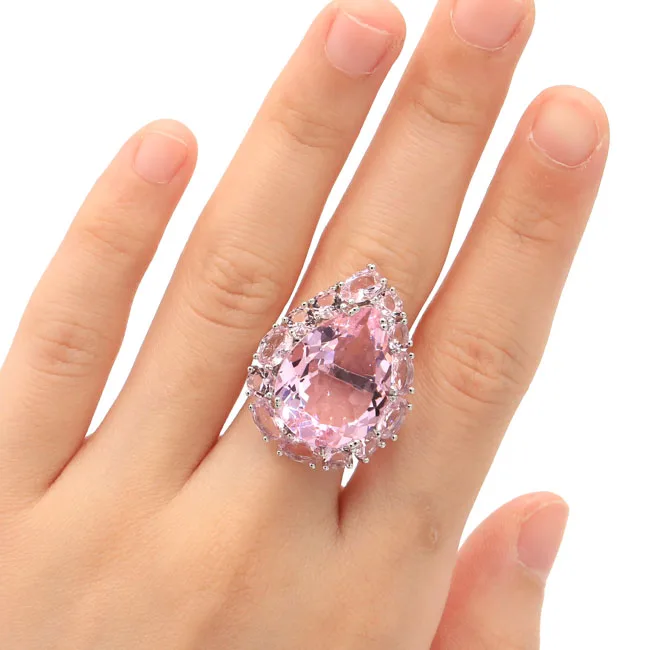 

US sz 9.25# Charming Drop Shape Pink Kunzite Woman's Wedding 925 Silver Ring 29x22mm