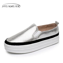 Женские дизайнерские винтажные туфли на плоской подошве из натуральной кожи; Туфли-оксфорды на платформе; сезон весна года; цвет золотой, серебряный, черный