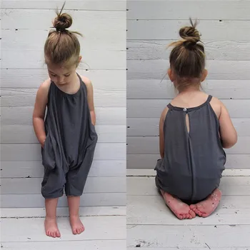 

2-8Year's Summer Children Clothing 2018 New Kid Baby Girl Strapless Halter Romper Hot Sale Gray Jumpsuit Baby Clothes Outfits