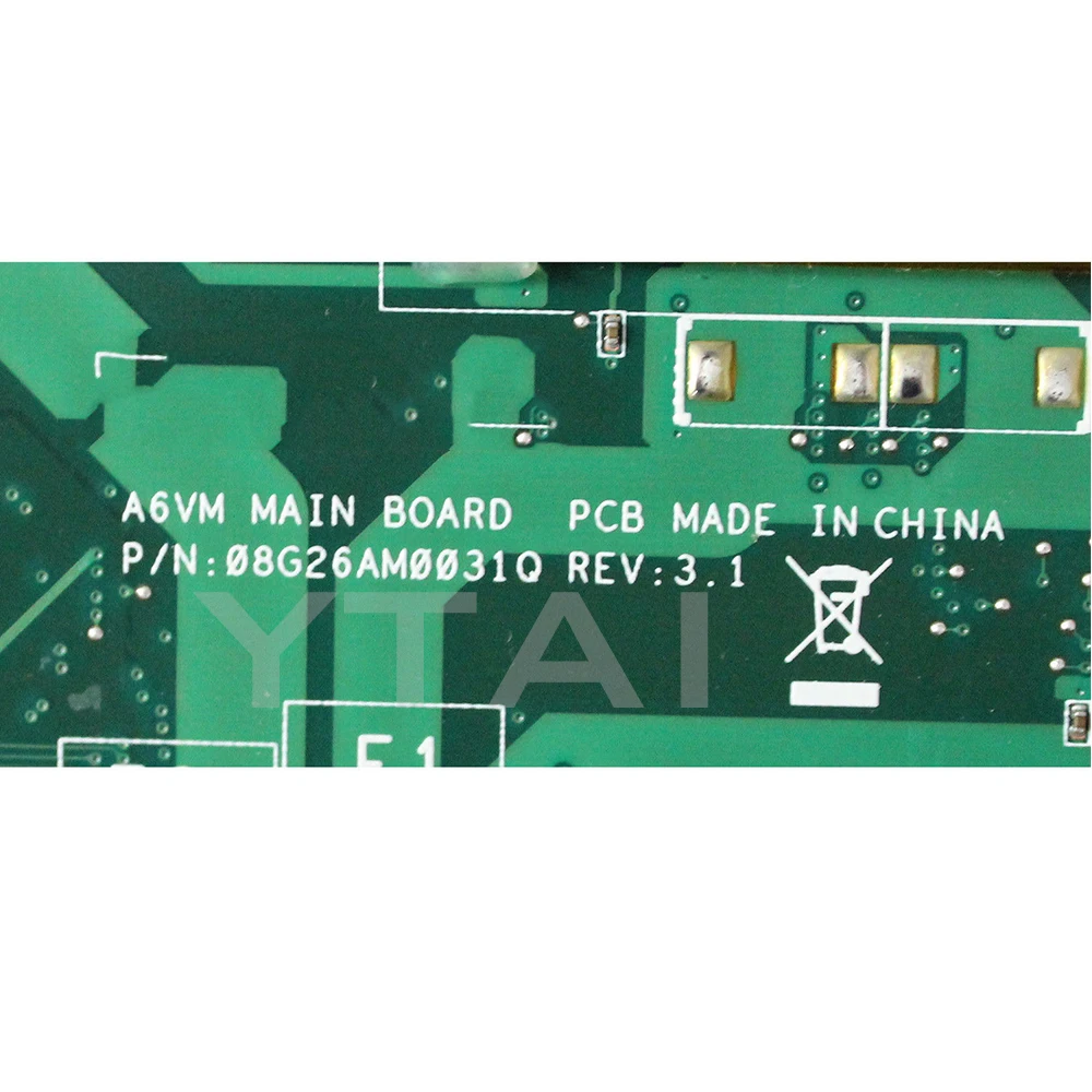 YTAI ل ASUS A6VM اللوحة المحمول REV: 3.1 P/N: 08G26AM0031Q PGA479M اللوحة مع غرفة التبريد اختبار بالكامل YTAI ل ASUS A6VM اللوحة المحمول REV: 3.1 P/N: 08G26AM0031Q PGA479M اللوحة مع غرفة التبريد اختبار بالكامل