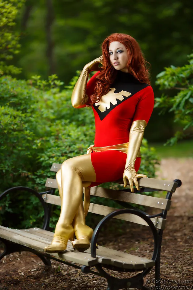 

Jean Grey Dark Phoenix from X-Men Costume Lycra Shiny Metallic Zentai Cosplay Halloween Woman/Girl/Female/Lady Bodysuit