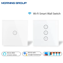 Wifi Smart Wall Touch Switch Glass Panel EU Standard APP Remote Control Works with Amazon Alexa Google Home for Smart Home