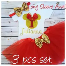 Пользовательское имя красный и золотой новорожденных мышь младенческой комбинезон Onepiece платье-пачка комбинезон Наборы для ухода за кожей Baby Shower День рождения сувениры