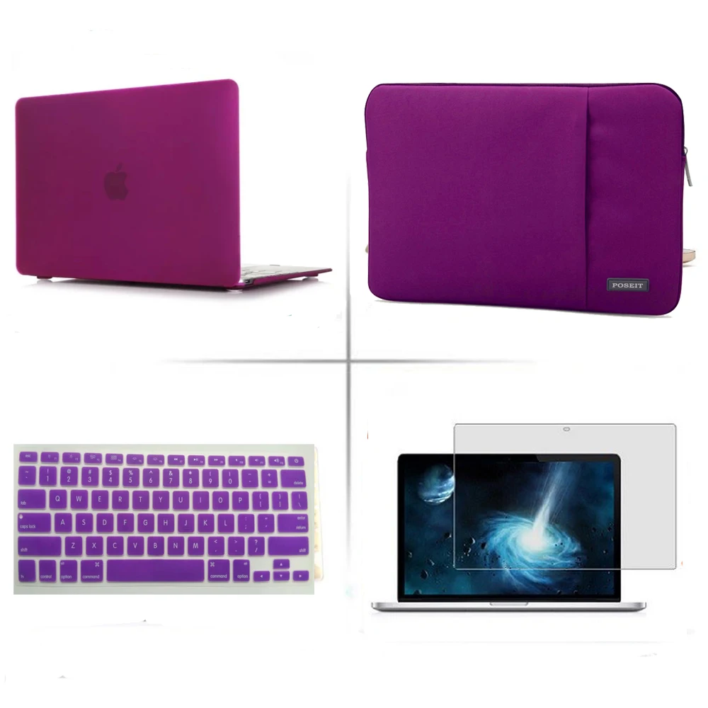 POSEIT 4in1 Матовая Жесткий laptop sleeve сумка крышка клавиатуры ЖК-дисплей для Apple Macbook Pro 13 дюймов CD Встроенная память Модель: A1278 - Цвет: dark purple