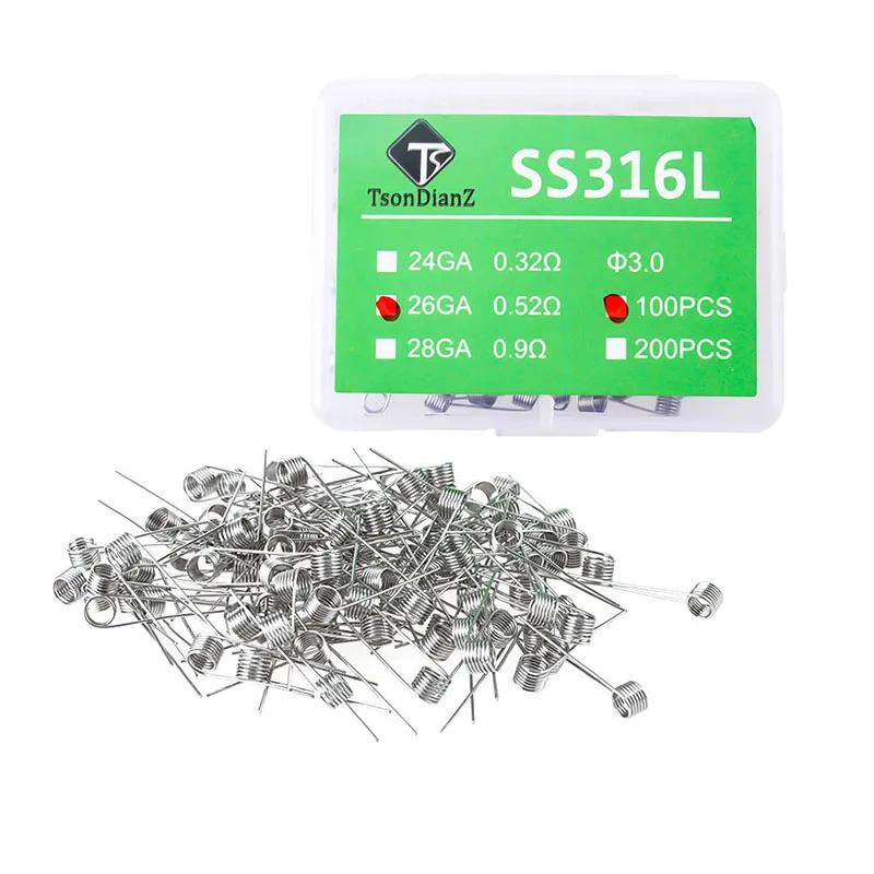 Предварительно собранная катушка Tsondianz SS316 100 шт./лот готовые спирали 24 26 28