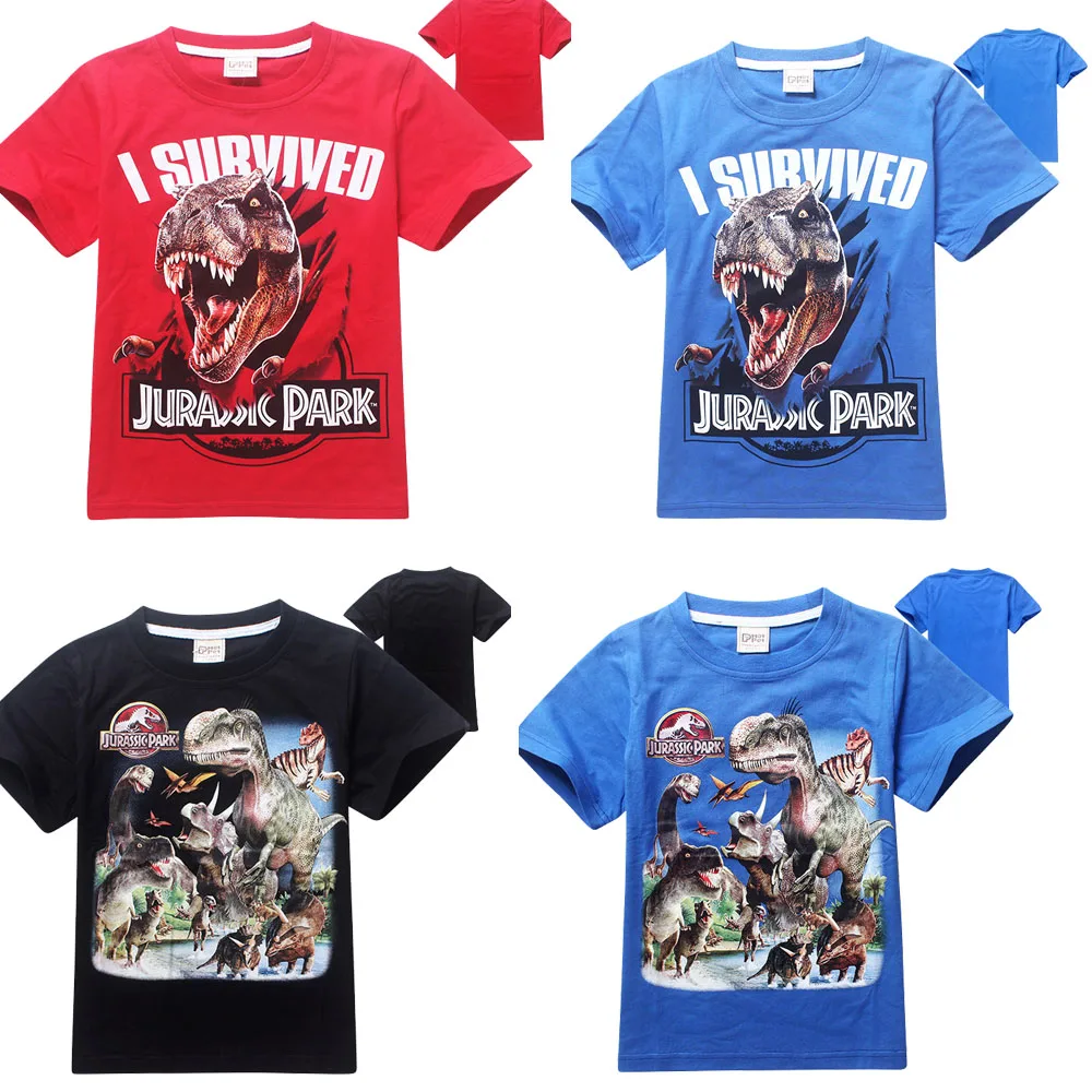 Gray Jurassic Park I Survived Boys//Kids Short Sleeve T-Shirt
