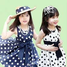 Винтажное ретро в горошек платье для девочек с галстуком-бабочкой Летнее мини-платье принцессы белого и темно-синего цвета с синими бретельками пляжное ТРАПЕЦИЕВИДНОЕ ПЛАТЬЕ