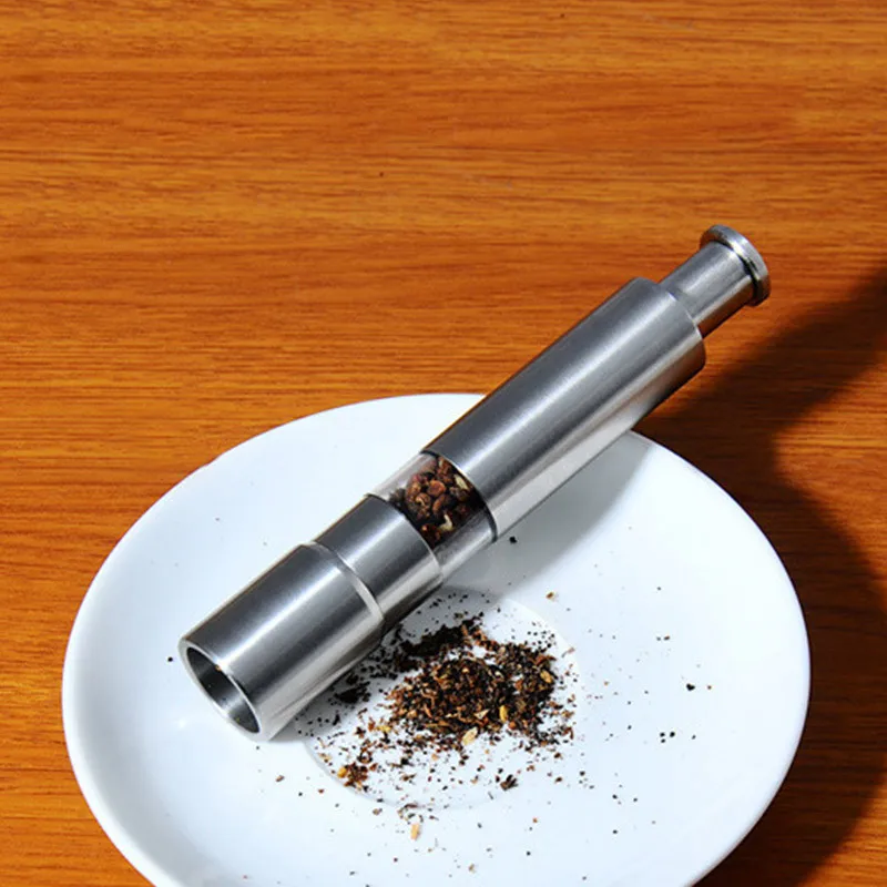 

mini stainless steel manual salt shaker pepper mill grinder seasoning muller maker injector salts peppers mills kitchen tools