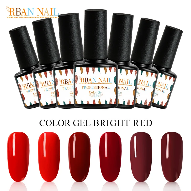 

RBAN NAIL Nail Color Gel Bright Red 7ML UV LED Gel Varnish Nail Polish Manicure Gellak Semi Permanent Hybrid Nails Art Soak Off