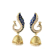 Royal Affair Peacock Stud Earring Unique Long Enamel Animal Golden Tone Simulated Pearl Egyptian Earrings For Women