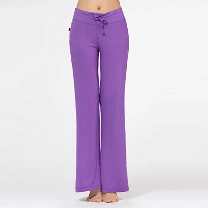 Широкие спортивные брюки женские с высокой талией тянущаяся повязка расклешенные брюки Широкие штаны для танцев и йоги длинные брюки - Цвет: Фиолетовый