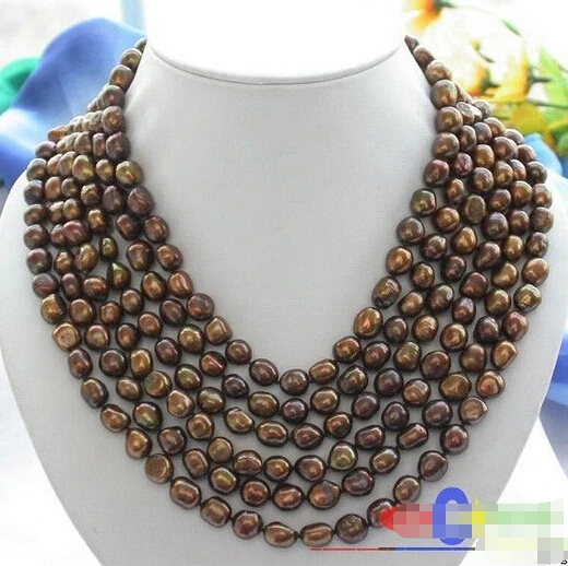 

DD Wholesale FREE SHIPPING P2410 6ROW 11MM COFFEE BAROQUE FW CULTURED PEARL NECKLACE