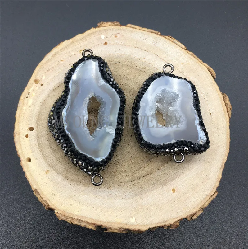 

MY1284 Freeform Agates Druzy Geode Slice Connector Pendant Paved Rhinestone Edges Foe Necklace Women Jewelry