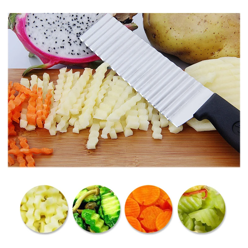 

Potato French Fry Cutter Stainless Steel Serrated Blade Easy Slicing Banana Fruits Potato Wave Knife Chopper Kitchen Accessories