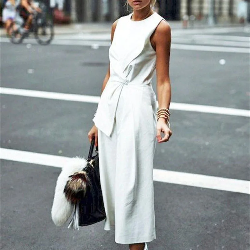 

LANMREM 2019 Summer High Quality Sleeveless Jumpsuit Female Patchwork High Waist Ankle Length Wide Leg Trousers Tide BA475