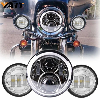 

1set 7 inch Round Motorcycle LED Headlight For Motorcycl DRL with white/ Amber Ring +2pcs 4.5 inch led fog light for Motor