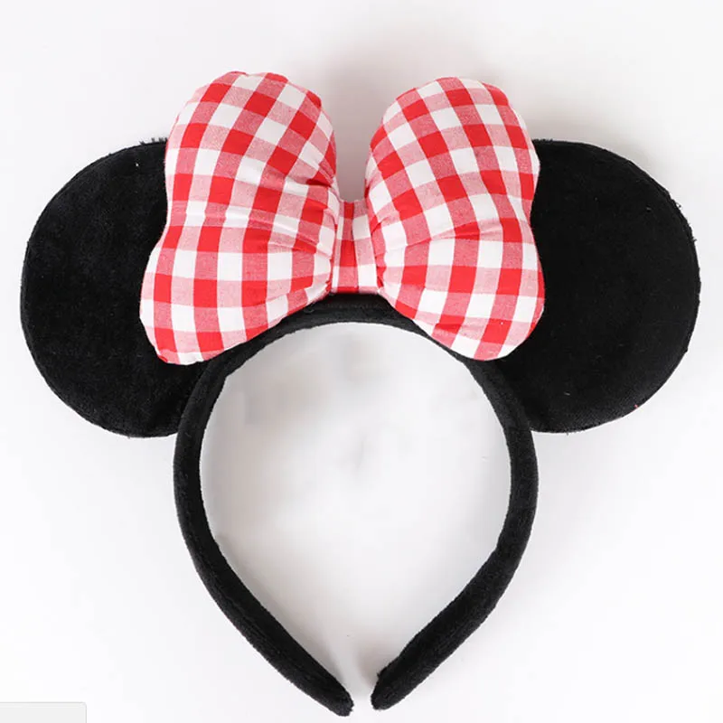 Disney минни маус головной убор ролевые игры в клетку Микки уха блесток лента для волос Принцесса наголовный обруч ребенок плюшевые игрушки подарок - Цвет: B