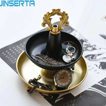

JINSERTA 2-layer Metal Storage Tray Jewelry Display Plate Gold Necklace Ring Earrings Cosmetic Display Rack Decoration Ornaments