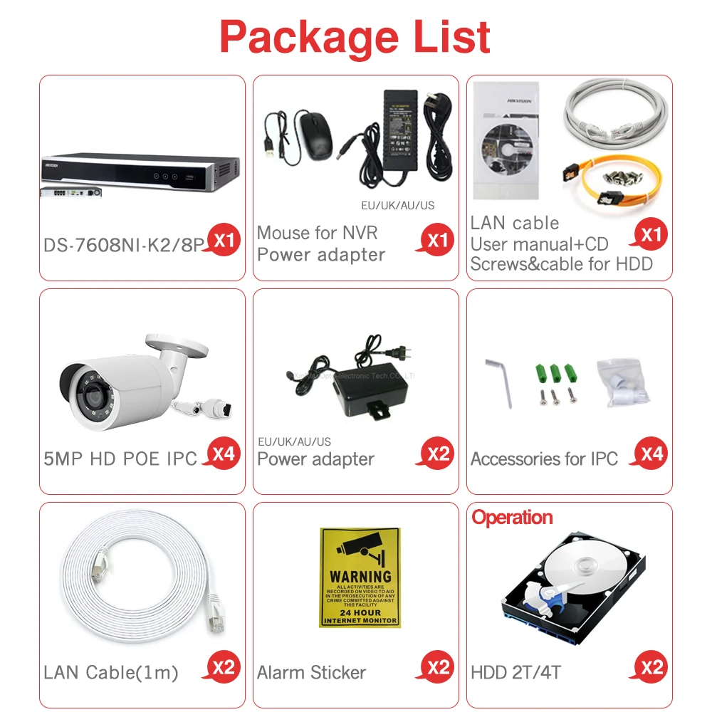  8CH CCTV System 4PCS Ultra 5MP Outdoor Security POE Camera with Hikvision 8 POE NVR DS-7608NI-K2/8P - 33044065825