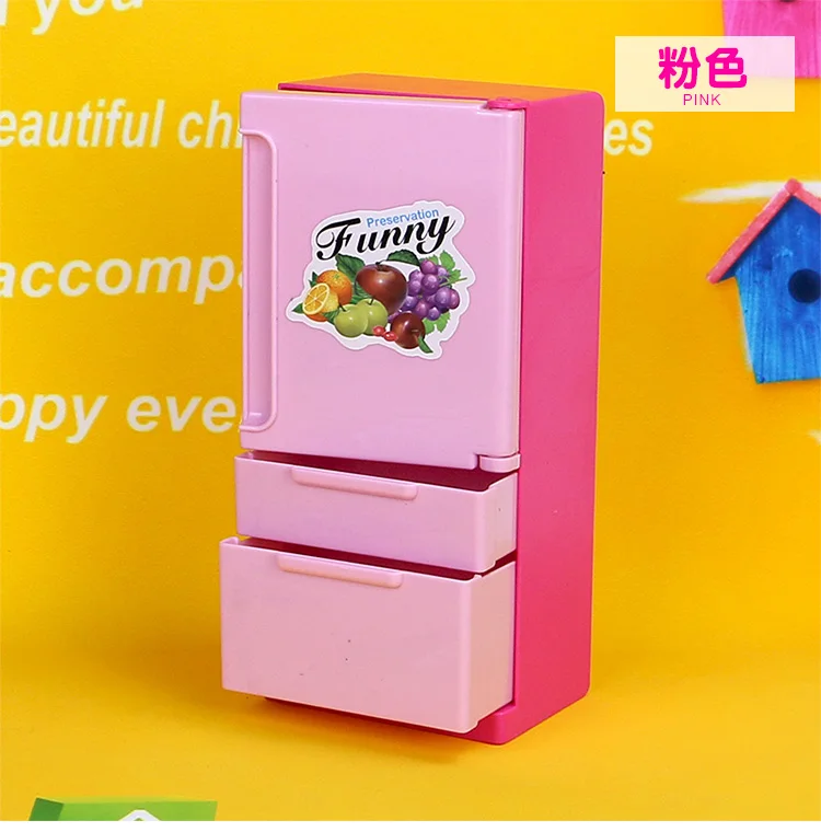 Кукольный дом мебель холодильник игровой набор домашний холодильник для 29 см куклы производный продукт - Цвет: Розовый
