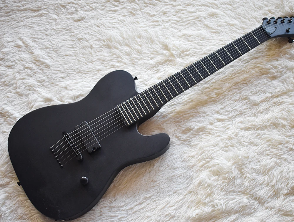 

Factory Custom Matte Black Electric Guitar with 7 Strings,Black Hardware,Strings Thru Body,High Quality,Can be Customized
