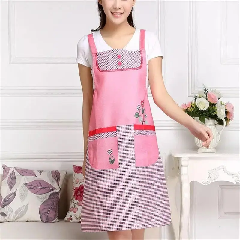 75*72cm Kitchen Sleeveless Apron With Pocket Waterproof Oil Resistant Floral Women Bib Cooking Baking Cleaning Apron Accessories