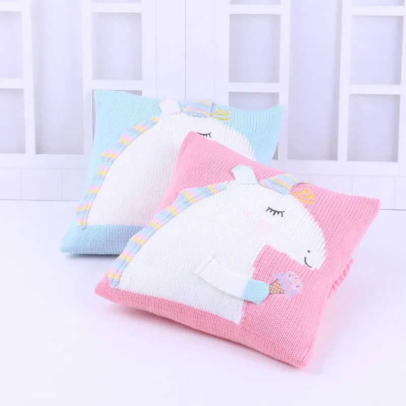 Baby Knit Cushion Pillow Cartoon Three-dimensional Unicorn Sofa Pillows Children Photography Prop Bedding Decorative Cushions