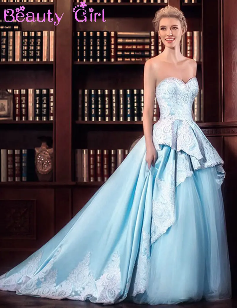 Light Blue Hue Wedding Dress With Appliques Sweetheart ...