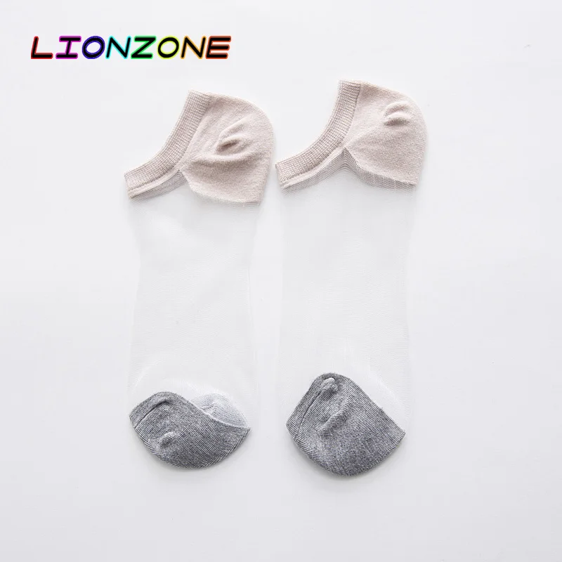 LIONZONE, 5 пар/лот, кружевные носки в стиле Харадзюку, весенне-летние женские носки, невидимые тонкие шелковые носки до щиколотки - Цвет: Beige 5Pairs