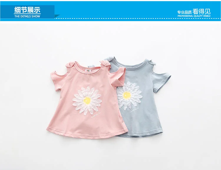 2018 Summer New Design Cotton Princess Short Sleeve O-Neck Strapless Off-Shouler Floral Cute Children Kids Baby Girl T-Shirt (5)