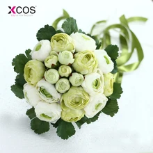 Романтические цветы пиона зеленый цвет слоновой кости розовый оранжевый Четыре цвета богемный пляж Свадебный букет дешевые искусственные букеты невесты