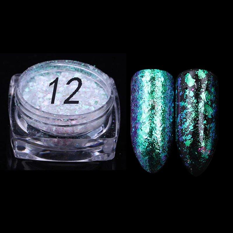 1 Set 12 Color Chameleon Flakes Pigment Nail Sequins Glitter Dust Dazzling Transparent Flake Powder Nails Glitter Flake Glitter