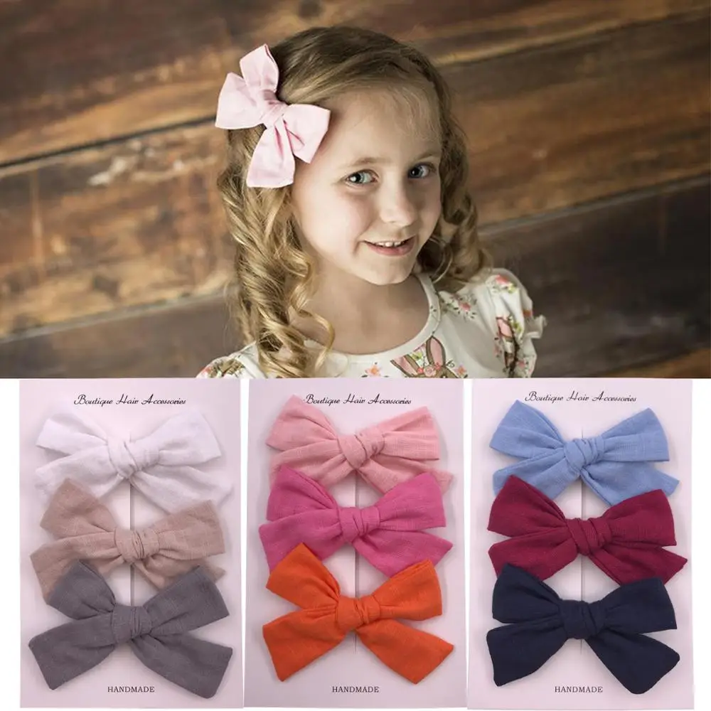 

3 pcs Girls Fabric bow clips 4-inch Large Cotton knotted hair clips bow Barrettes Headwear Girls Shower gifts Hair Accessories