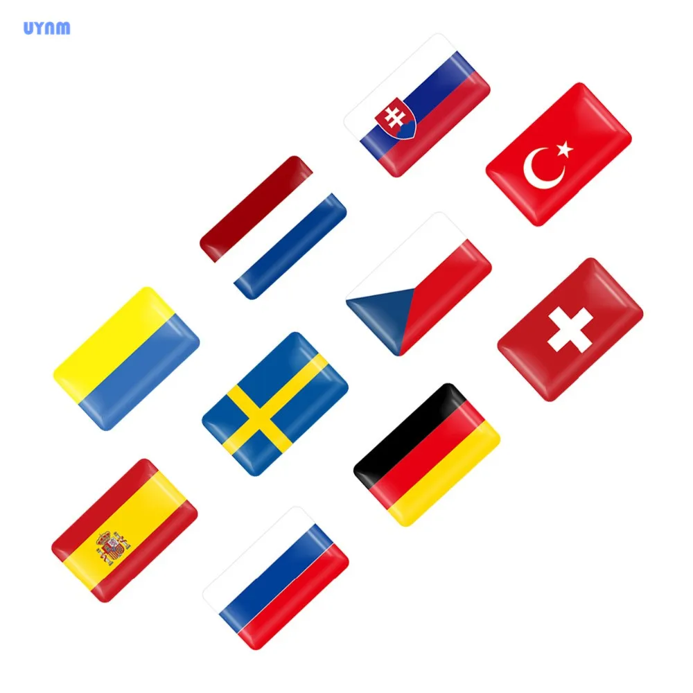 

UYNM 10Pcs Car 3D Italy/Spain/German/France/Russia/Belarus Flag Decorative National Emblem Badge Decals Sticker Car Styli