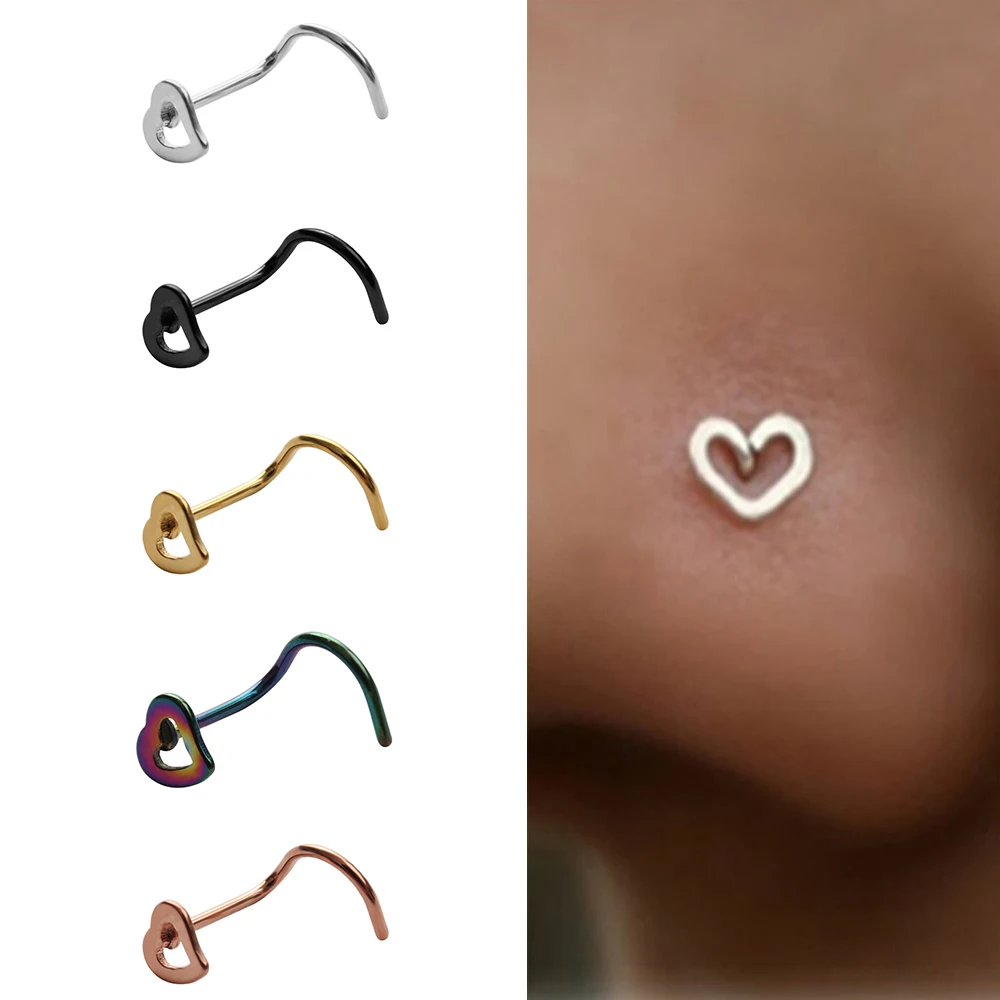 

3 pcs Fashion Popular Hollow Heart Stainless Steel Nose Rings Screw Nose Studs Body Piercing Jewelry