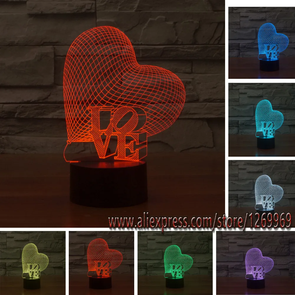 3D Love Heart LED Night Light Romantic Atmosphere Lamp Lighting HOT