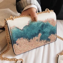 Брендовая Весенняя женская сумка, усовершенствованная сумка на плечо с вышивкой и цепочкой, сумка через плечо из искусственной кожи, женская сумочка с рисунком для девушек 366