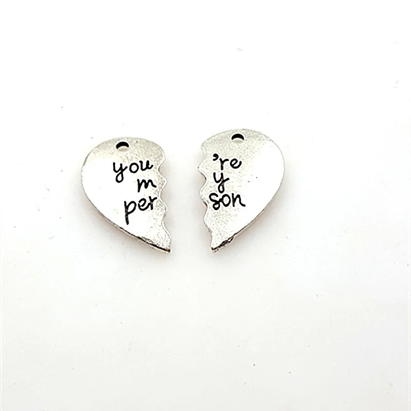 

High Quality 10 Sets/Lot 20mm*20mm Letter Engraved You Are My Person Heart Charm Pendant For Jewelry Making