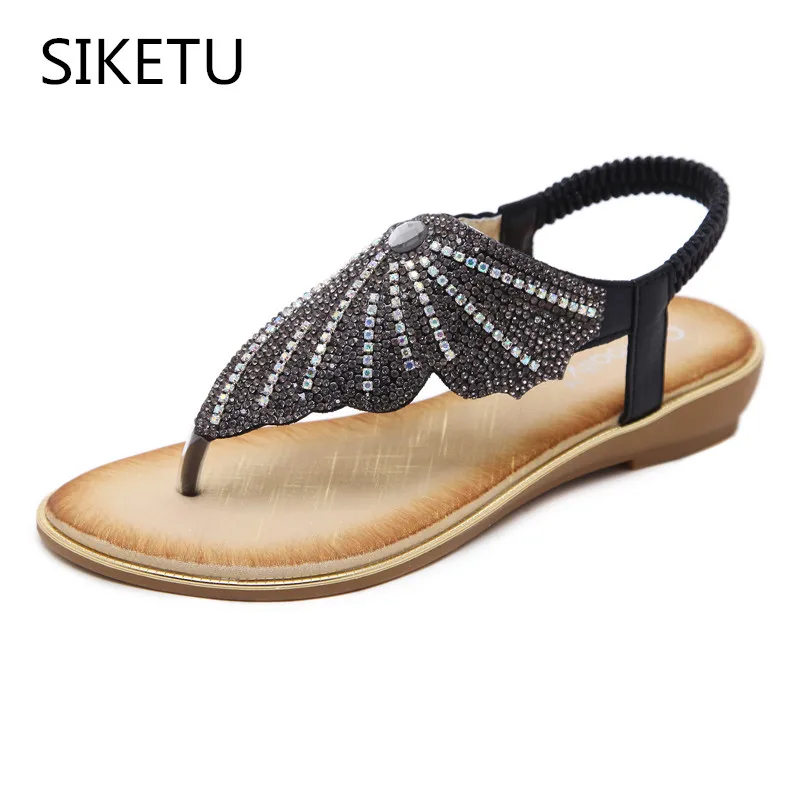

SEKETU Sandals Summer Women's Chaussure Femme Shoes Crystal Rhinestone Sandals Gladiator Flat Beach Sandals Women Plus Size 42