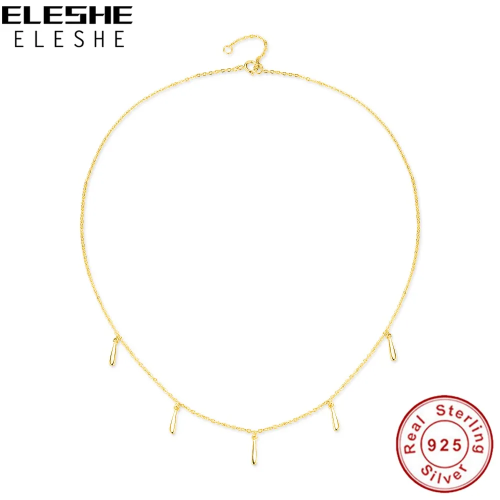 

ELESHE Fashion Geometric Stick Pendant Necklace for Women 925 Sterling Silver Choker Necklace Gold Chain Jewelry Christmas Gift