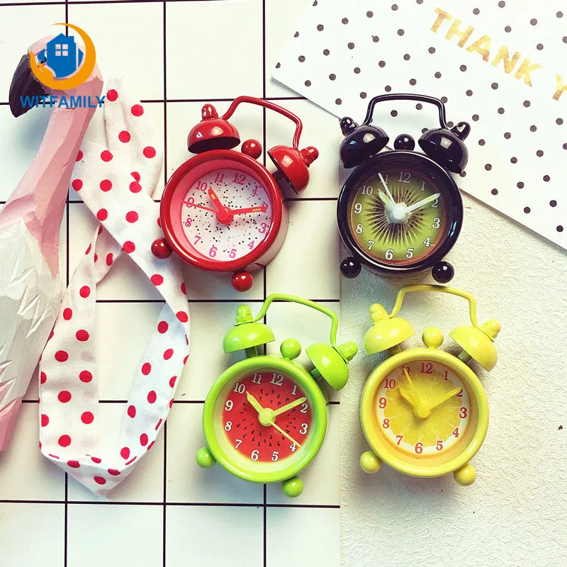 Digital Mini Metal  Alarm Clock Fruit Round Modern Gift Clocks Student Bedside Table Mute Number Clock Home Decoration