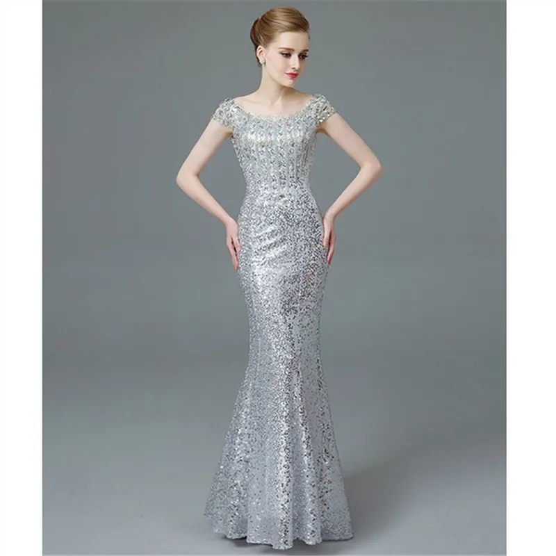 Вечерние платья строгое длинное вечернее платье vestido de festa longo robe de soiree vestidos de novia вечернее платье с юбкой-годе SM121 - Цвет: Silver