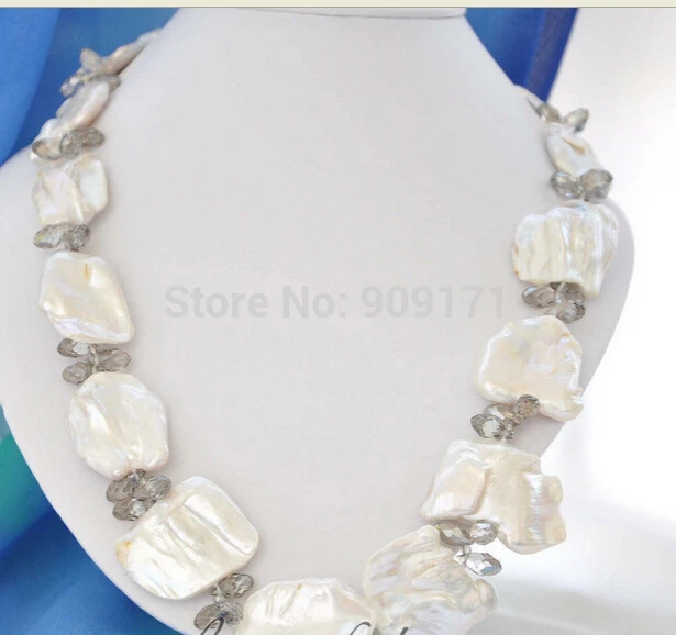 

Free Shipping>>>>>BIG baroque white KESHI REBORN PEARL gray crystal NECKLACE 18inch