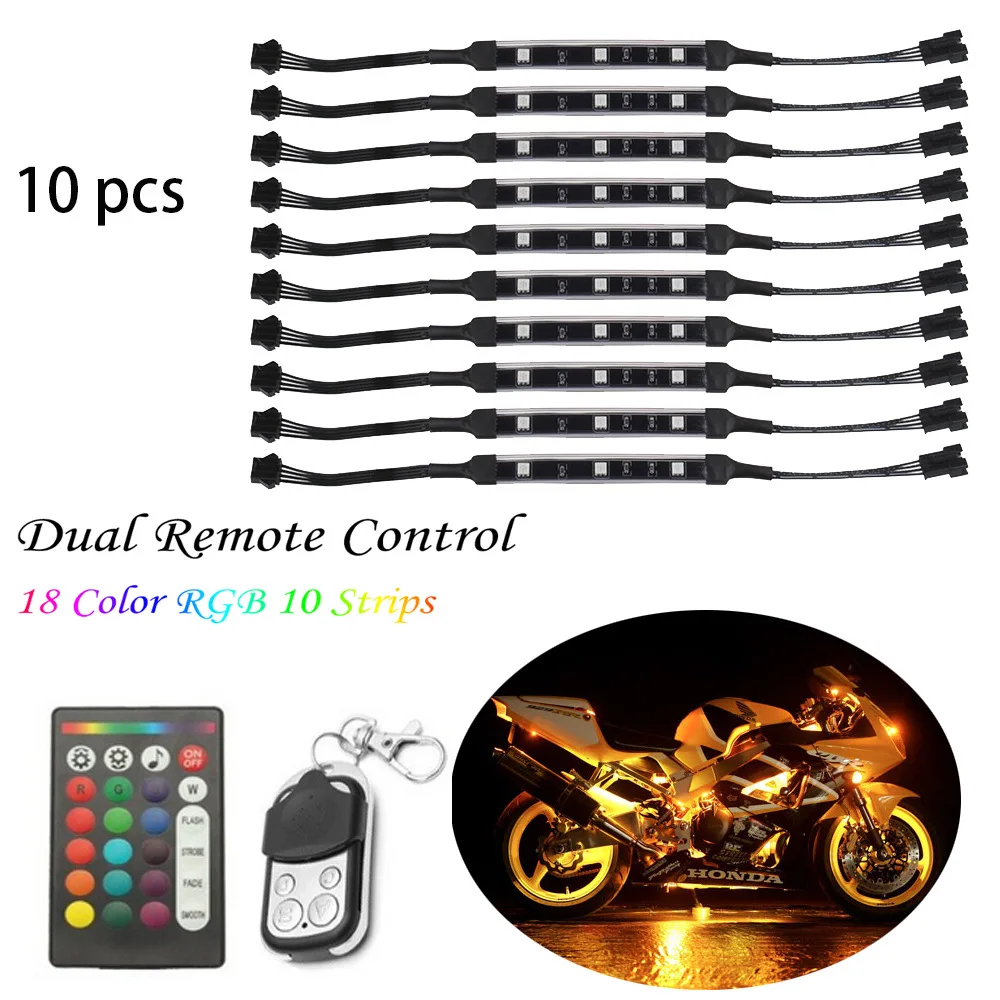 

RGB Motorcycle LED Light Kit Strip, Multi-color Accent Glow Neon Tape Light with Wireless Remote for Harley Davidson Honda Kawas