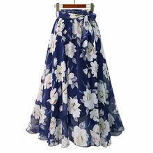 Женская шифоновая юбка, Европейская мода, бант, Saia, миди подкладка, Jupe Femme, на шнуровке, Falda Mujer, летняя юбка с цветочным принтом
