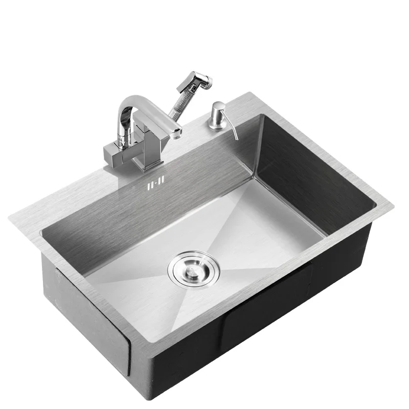 

304 stainless Steel 3mm Thickened Manual Tank Set Single Tank Kitchen sink Large Washing Pot Dishwash Pool single bowl