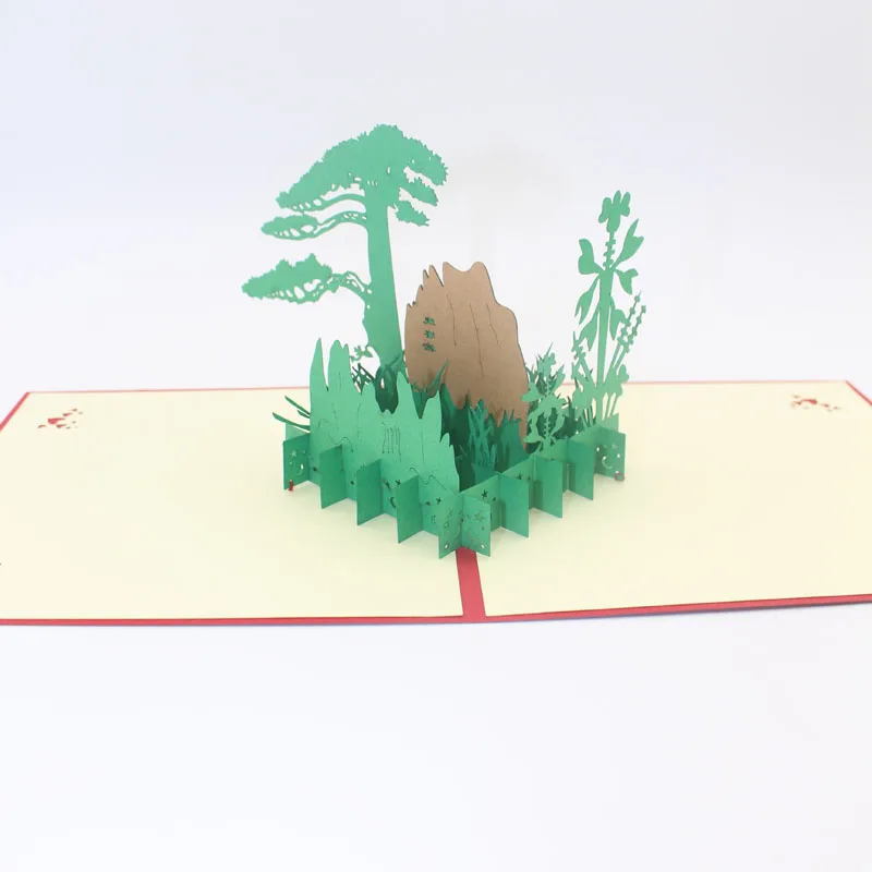  3D Handmade China Mount Huangshan Guest-Greeting Pine Paper Invitation Greeting Cards with Envelope - 32803601603