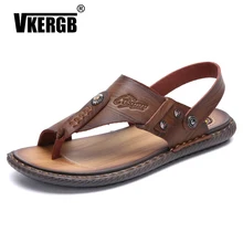 Vkergb жаркое лето сандалии, мужские тапочки обувь коричневого цвета, Для мужчин 'S модные вышитые туфли из натуральной кожи; удобная женская обувь мягкие сандалии