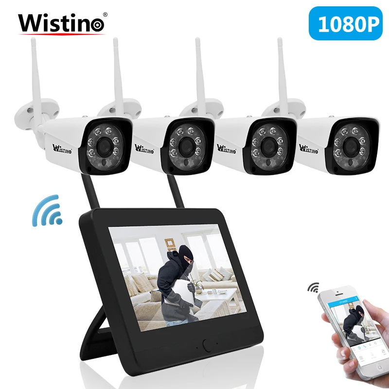 

Wistino HD 1080P 4CH CCTV Camera System Wireless Security IP Camera Outdoor Kit Screen NVR Video Monitor WiFi Waterproof IP66